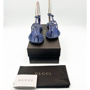 Gucci Navy Jeweled Thong Sandals
